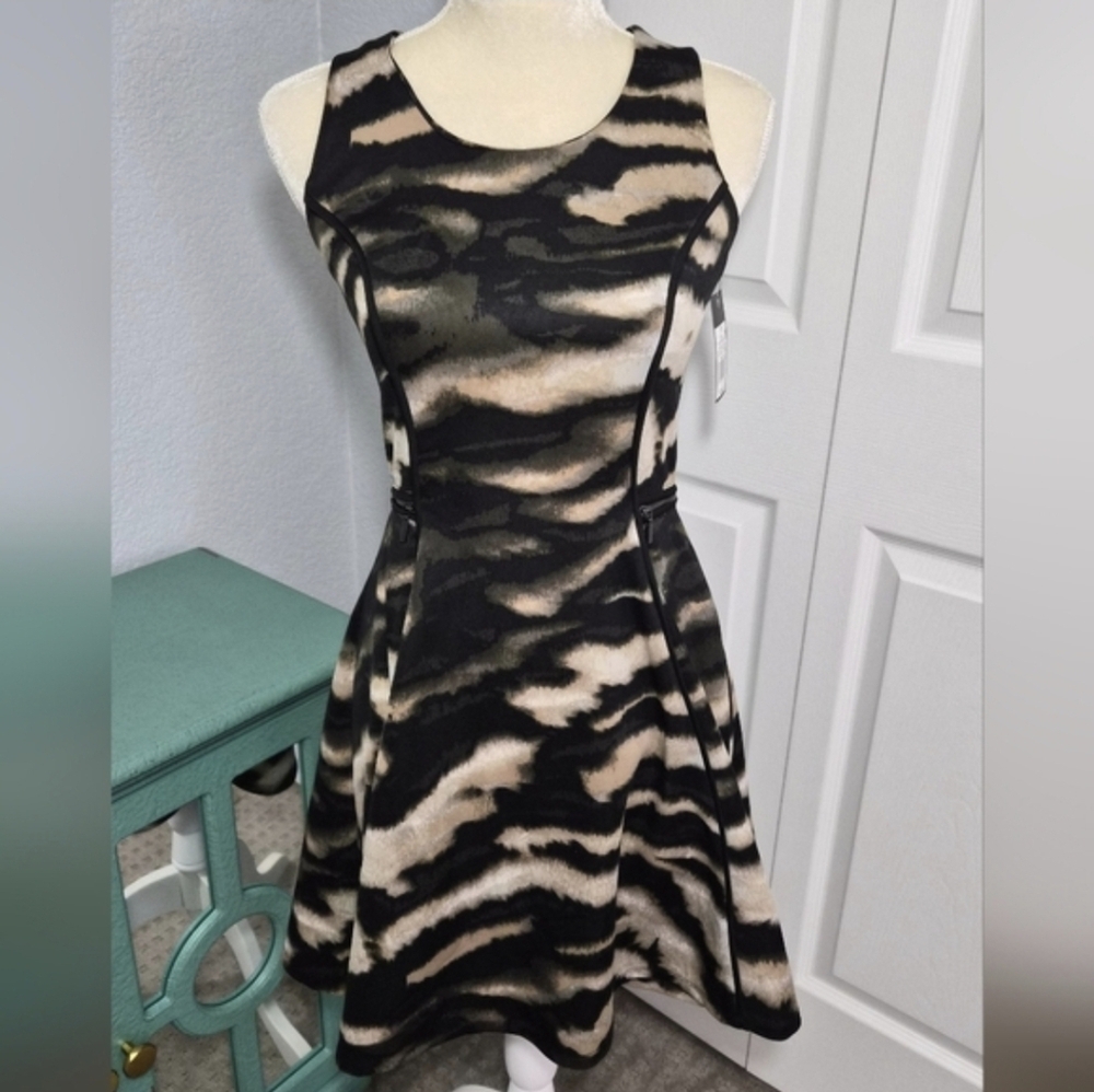 Mossimo Supply Co. Sleeveless Zebra-Print Fit & Flare Dress in Black and Cream